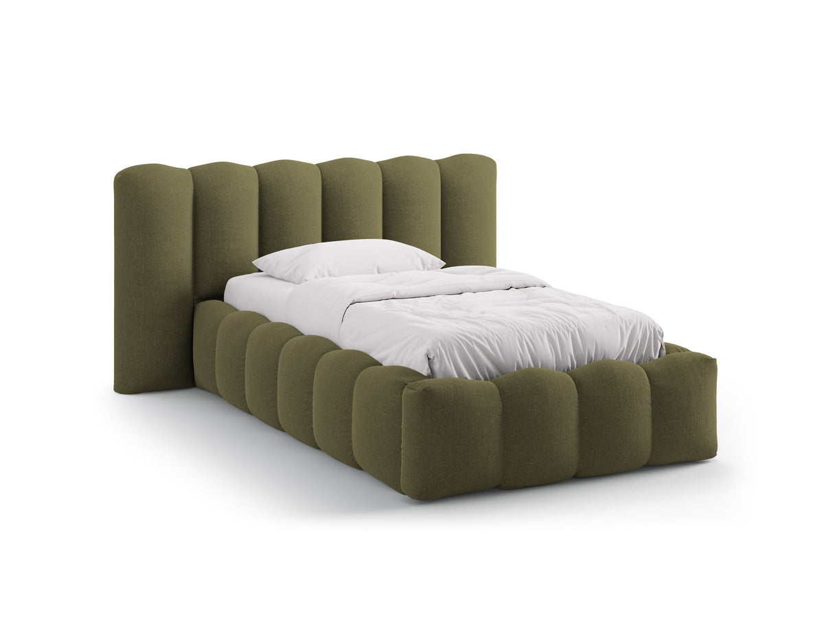 Lupine Stauraumbett mit Kopfteil 90 x 200 cm von Micadoni in Light Beige-Moly, Metallrahmen mit Sperrholzlatten und schwarzen Kunststoffbeinen.