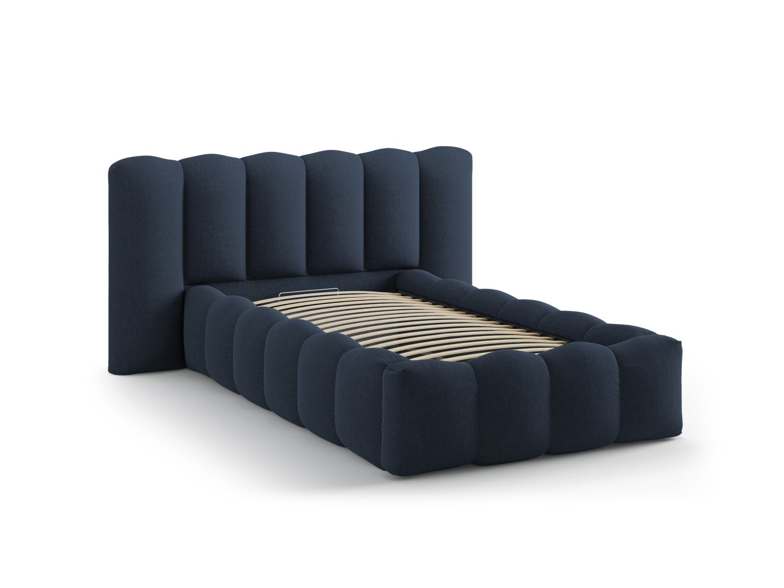 Stylisches Micadoni Bett Lupine in Royal Blue-Moly, 90 cm breit, bietet cleveren Stauraum und elegantes Kopfteil für jedes Schlafzimmer.