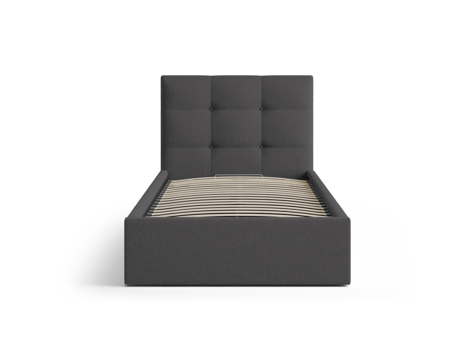 Elegantes Phaedra Bett mit 90 cm Breite, Stauraum und stilvollem Kopfteil in Anthrazit, ideal für moderne Schlafzimmer.