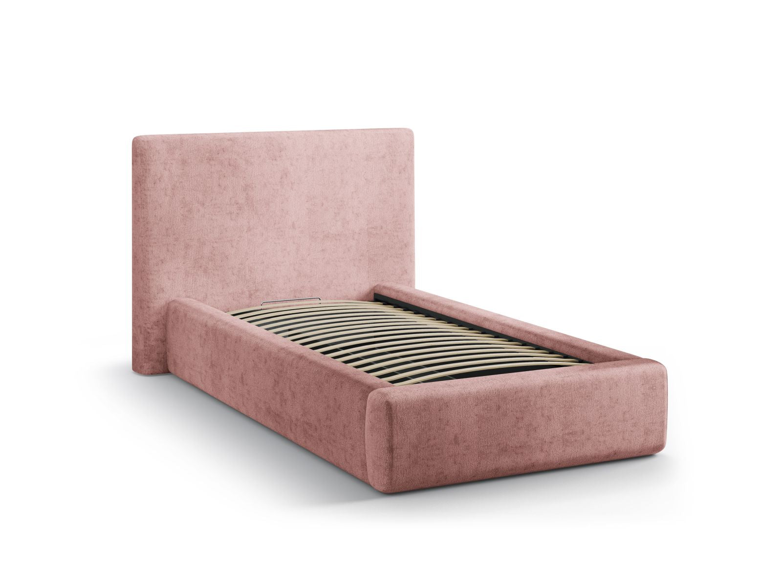 Elegantes Amy Bett mit praktischem Stauraum und stilvollem Kopfteil in zartem Rosa, ideal für moderne Schlafzimmergestaltung.