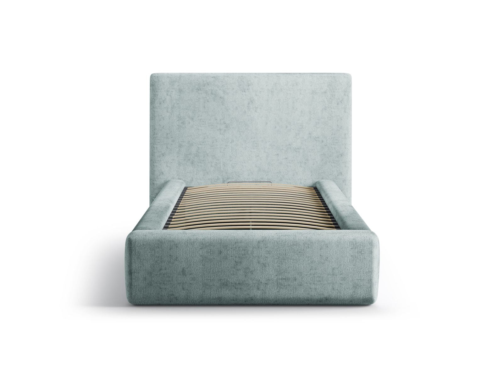 Stylisches Amy Bett mit praktischem Stauraum und elegantem Kopfteil in sanftem Hellblau, ideal für moderne Schlafzimmer.