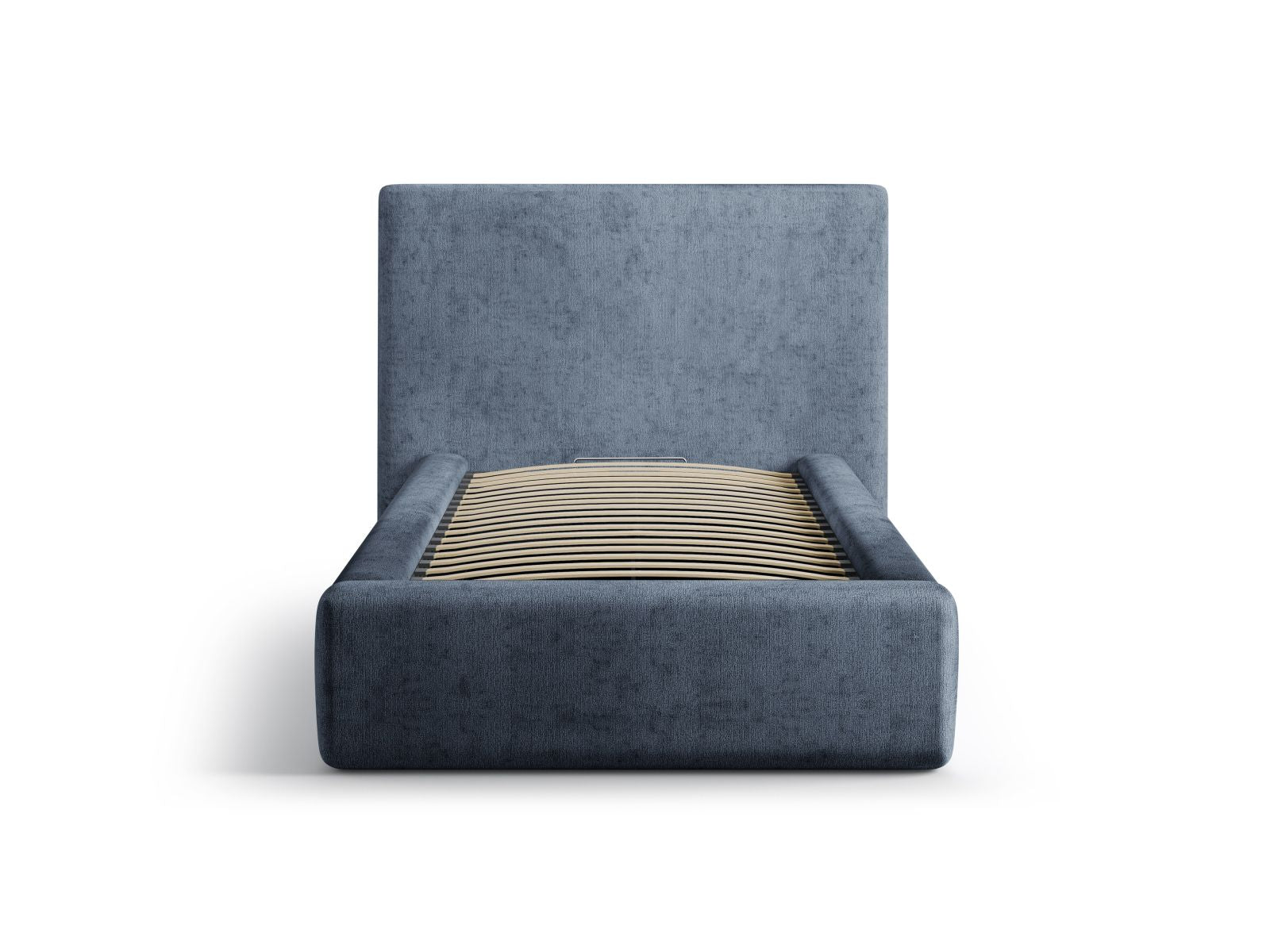 Elegantes Amy Bett mit 90 cm Breite, Stauraum und stilvollem Kopfteil in Dunkelblau, ideal für moderne Schlafzimmer.