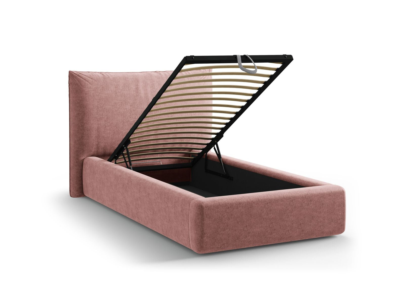 Elegantes Kaelle Bett in 90 cm Breite, bietet cleveren Stauraum und ein modernes Kopfteil in Pink, perfekt für stilvolle Schlafzimmer.