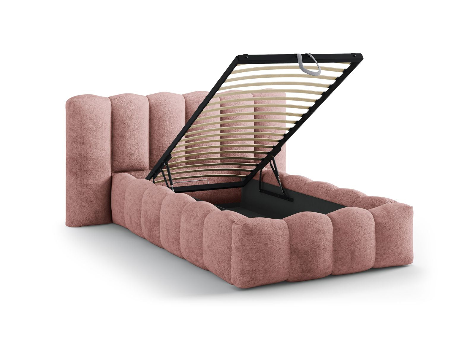 Modernes Lupine Bett von Micadoni mit integriertem Stauraum und geschmackvollem Kopfteil, perfekt für platzsparende Einrichtungslösungen.