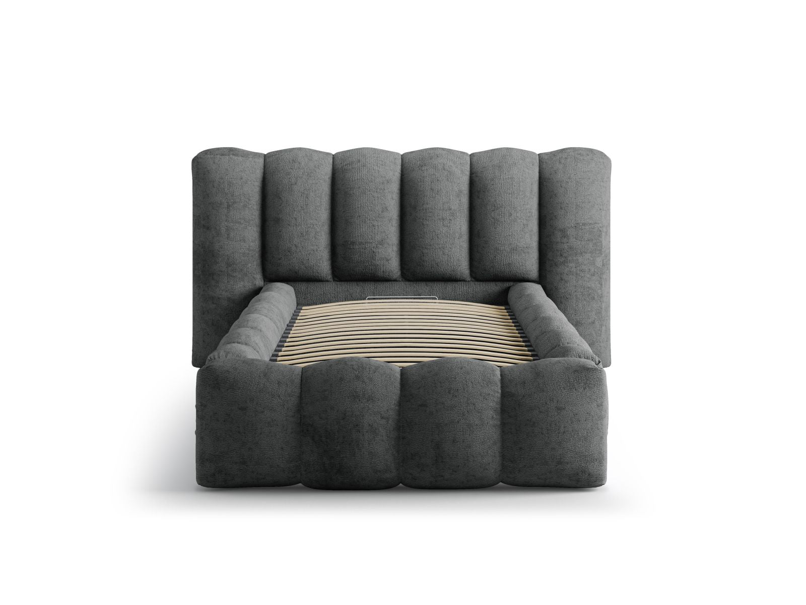 Stylisches Lupine Bett mit praktischem Stauraum und elegantem Kopfteil in Dunkelgrau, ideal für moderne Schlafzimmer.
