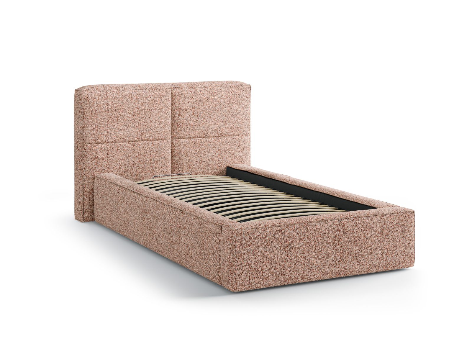 Stylisches Darren Bett mit 90 cm Kopfteil und praktischem Stauraum in Pink Melange, ideal für moderne Schlafzimmergestaltung.