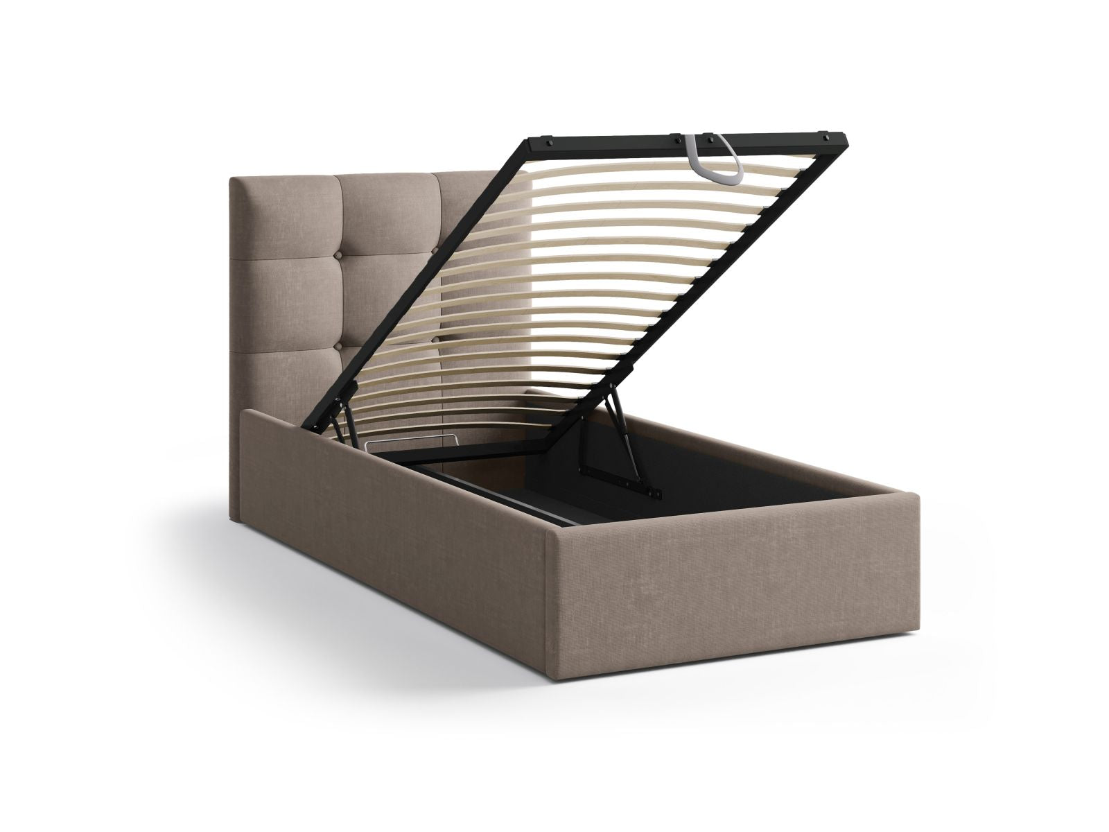 Modernes Phaedra Bett mit 90 cm Breite, cleverem Stauraum und ansprechendem Kopfteil, perfekt für platzsparende Schlafzimmer.