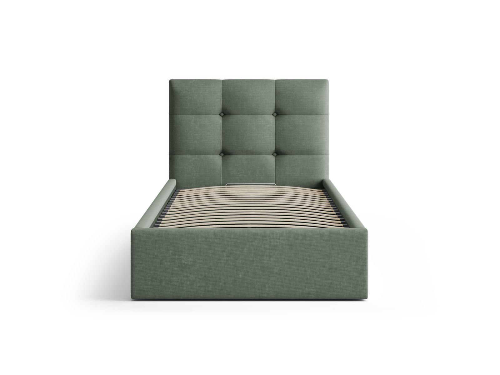 Elegantes Phaedra Bett mit Stauraum und Kopfteil in 90cm Breite, stilvoll in Moss Green-Liberty, ideal für moderne Schlafzimmer.