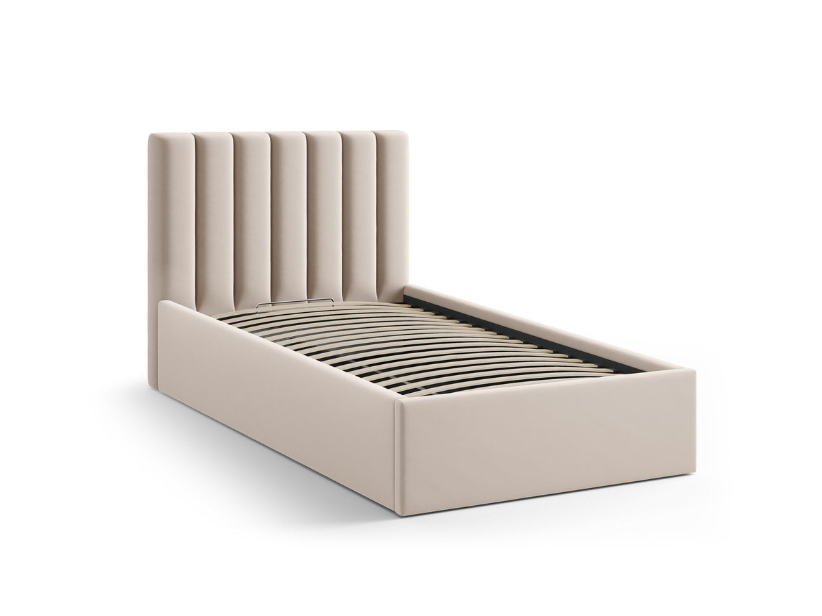 Allison Stauraumbett mit Kopfteil von Micadoni, Farbe Cappuccino-Moly, Möbelplatte und Metallrahmen, schwarze Kunststoffbeine, Bettkasten mit Stauraum