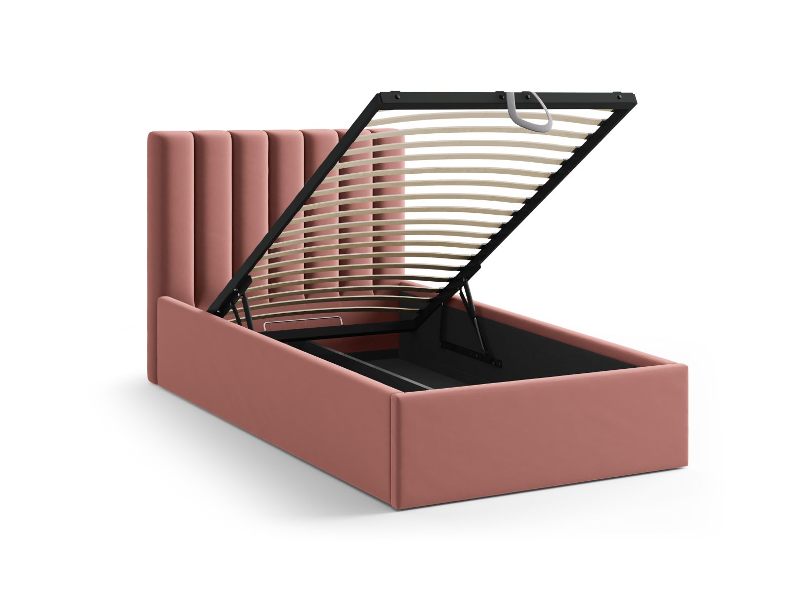Modernes 90 cm Bett Allison von Micadoni, ideal für kleine Räume, bietet cleveren Stauraum und ein elegantes Kopfteil für stilvolle Akzente.
