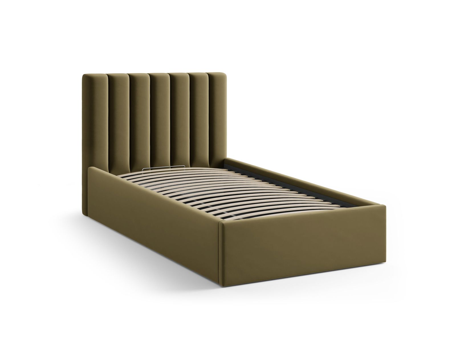 Elegantes Allison Bett mit 90 cm Breite, ausgestattet mit praktischem Stauraum und einem ansprechenden Kopfteil in Green-Bluvel.