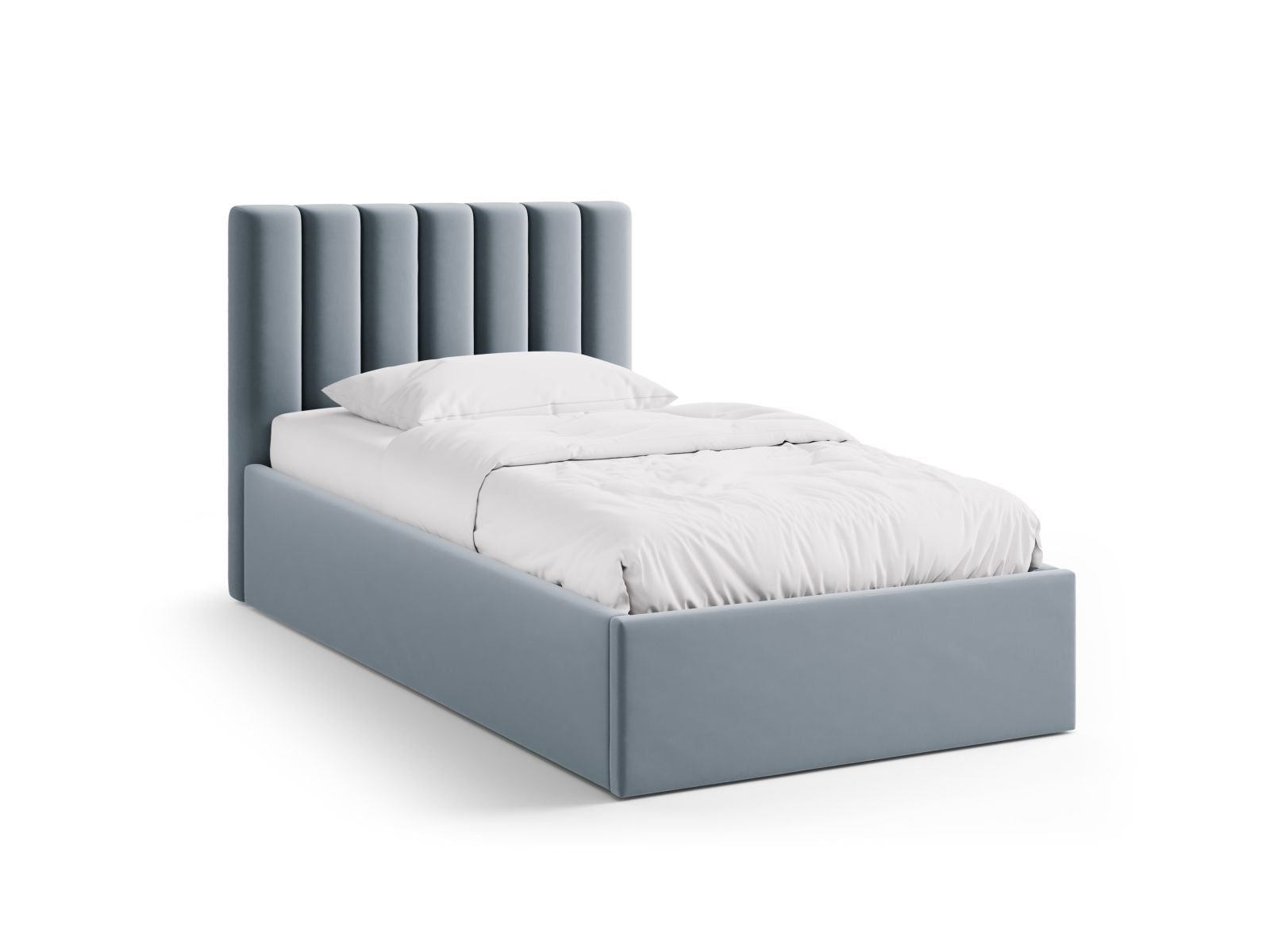 Allison Bett mit Stauraum mit Kopfteil 90cm in Light Blue-Bluvel präsentiert im Onlineshop von KAQTU Design AG. Bett ist von Micadoni