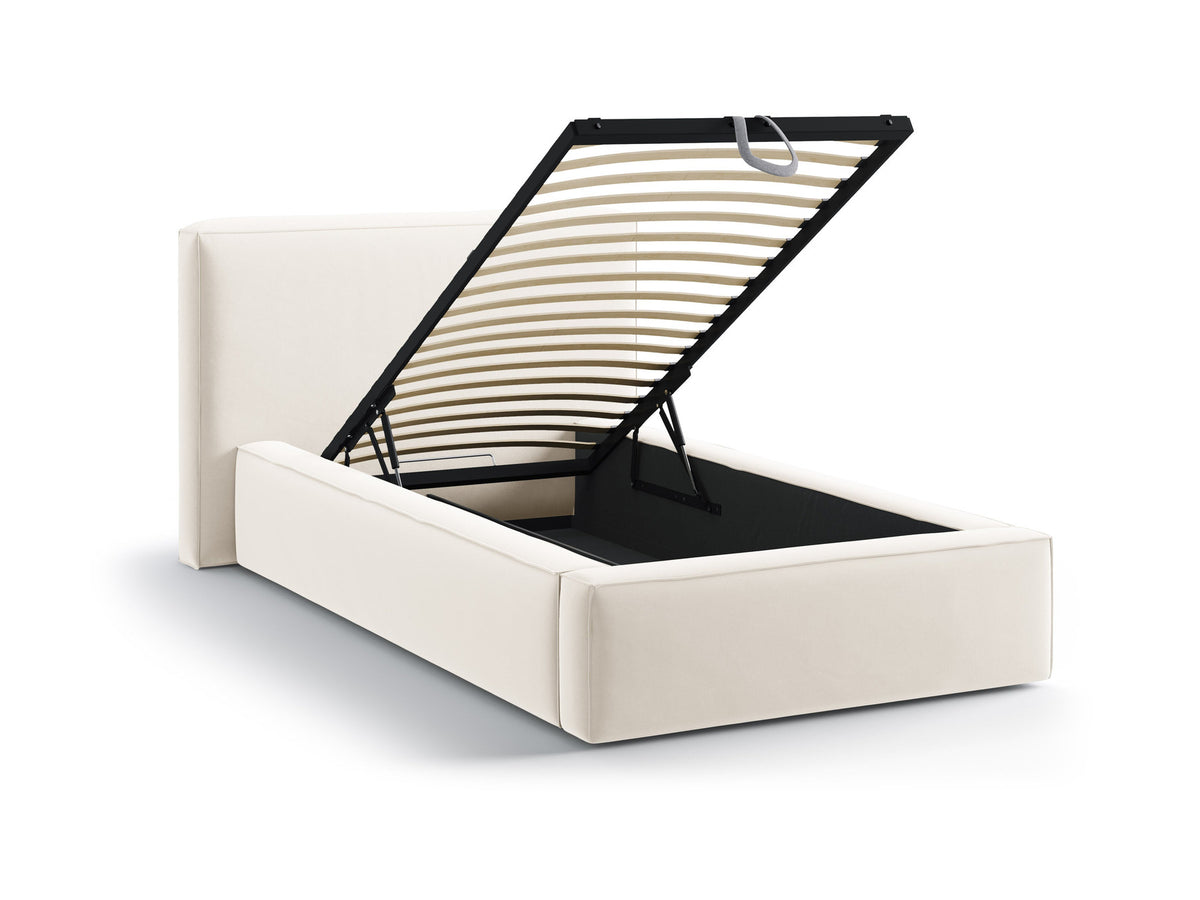 Jodie Bett mit Stauraum mit Kopfteil 90cm in Light Beige-Bluvel präsentiert im Onlineshop von KAQTU Design AG. Bett ist von Micadoni