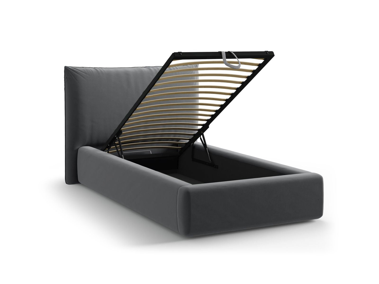 Elegantes Kaelle Bett mit 90 cm Breite, ausgestattet mit einem praktischen Kopfteil und integriertem Stauraum für optimale Raumnutzung.