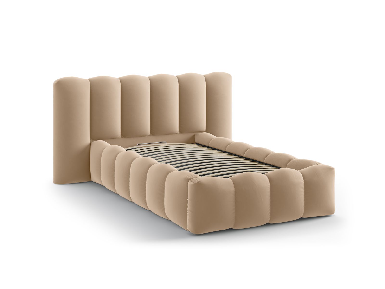 Elegantes Lupine Bett mit praktischem Stauraum und stilvollem Kopfteil in Sand-Paris, ideal für funktionale und moderne Schlafzimmer.