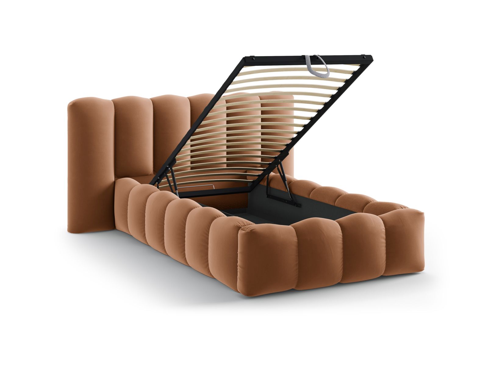 Modernes Lupine Bett von Micadoni mit integriertem Stauraum und ansprechendem Kopfteil, perfekt für platzsparendes Wohnen.