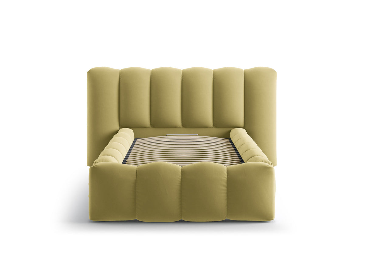 Lupine Stauraumbett mit Kopfteil 90 x 200 cm von Micadoni in Light Beige-Moly, Metallrahmen mit Sperrholzlatten und schwarzen Kunststoffbeinen.