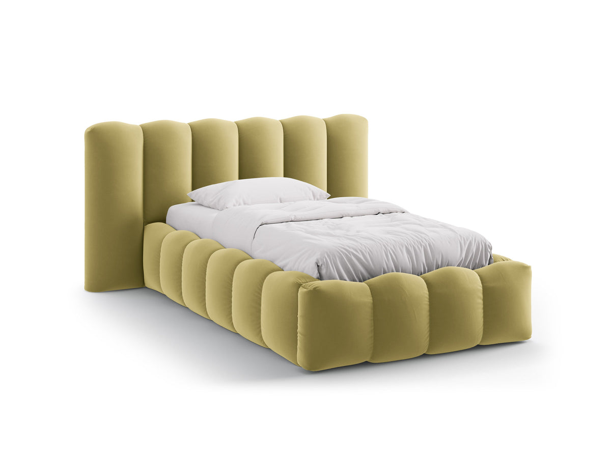 Lupine Stauraumbett mit Kopfteil 90 x 200 cm von Micadoni in Light Beige-Moly, Metallrahmen mit Sperrholzlatten und schwarzen Kunststoffbeinen.