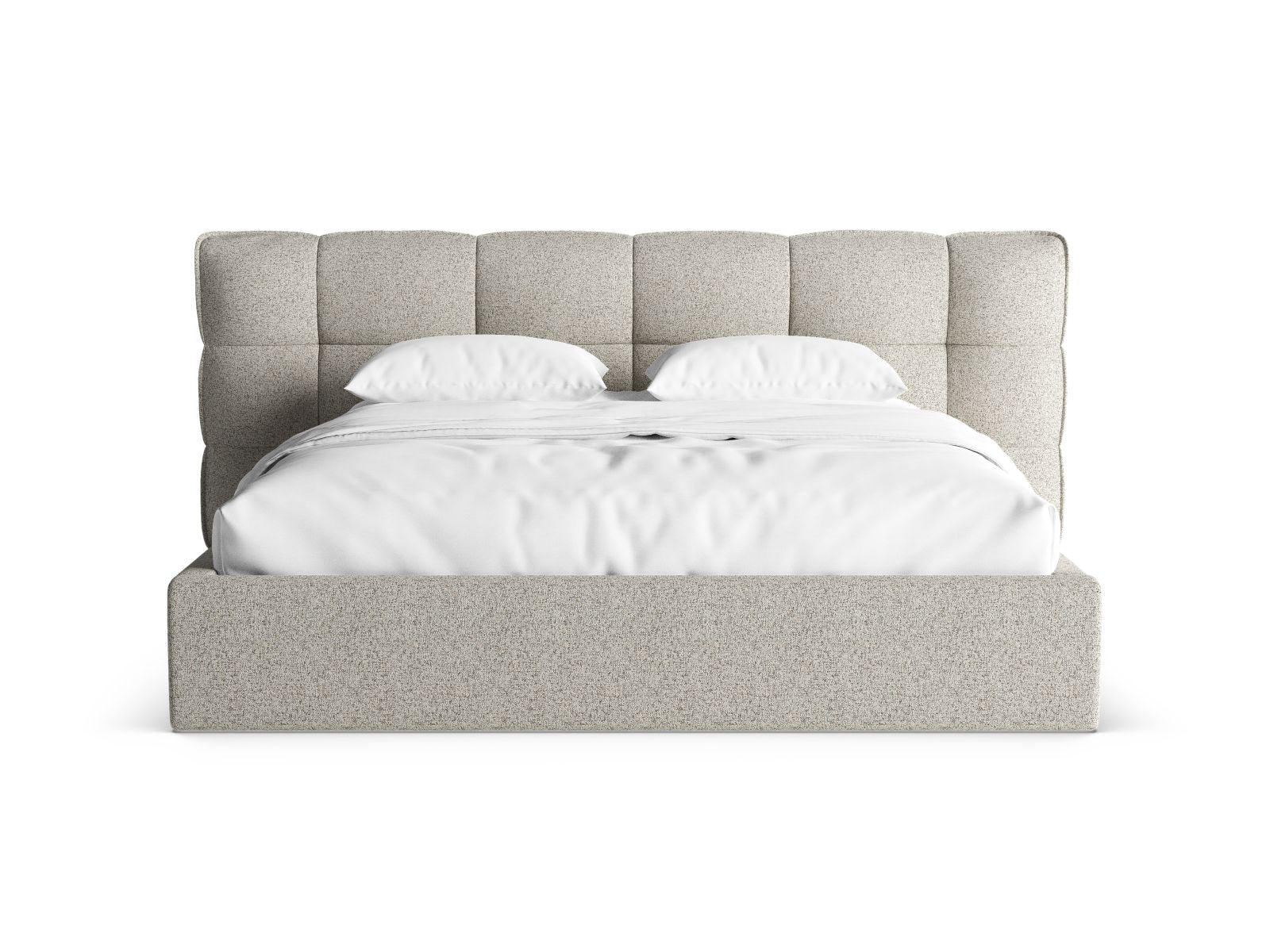 Stylisches Eric Bett mit praktischem Stauraum und elegantem Kopfteil in Beige Melange, ideal für moderne Schlafzimmer.