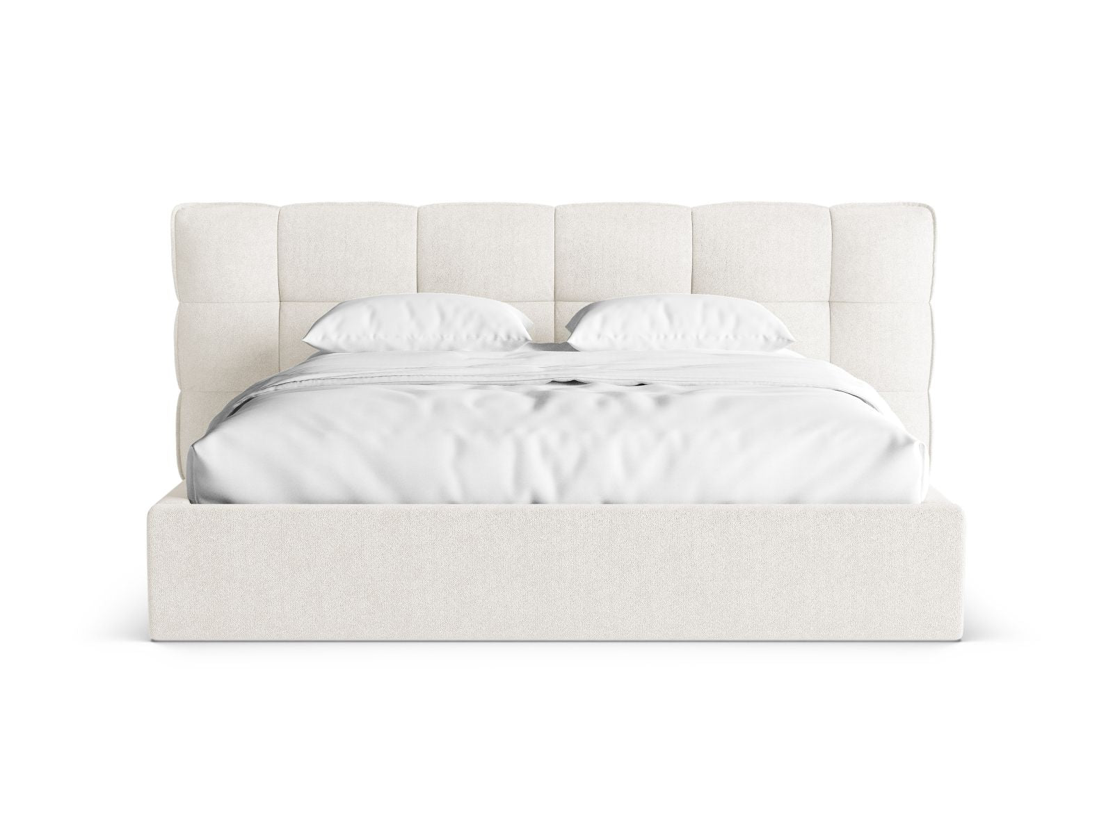 Elegantes Eric Bett mit 180 cm Breite, Stauraum und stilvollem Kopfteil in Ivory-Sicuro, ideal für modernes Wohnen.