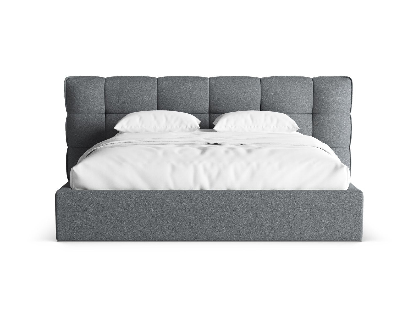 Stylisches Eric Bett mit 180 cm Breite, Kopfteil und praktischem Stauraum in elegantem Dunkelgrau, ideal für moderne Schlafzimmer.