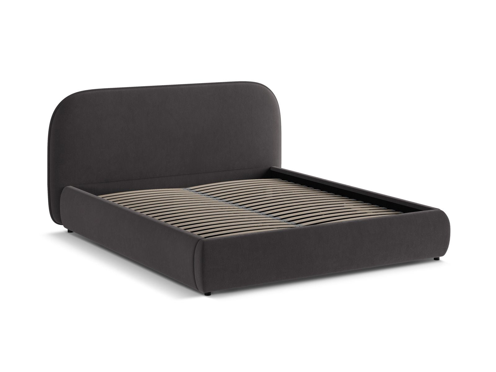 Modernes Murada Bett in elegantem Dunkelgrau, 180 cm breit, mit praktischem Stauraum und komfortablem Kopfteil für stilvolle Schlafzimmer.