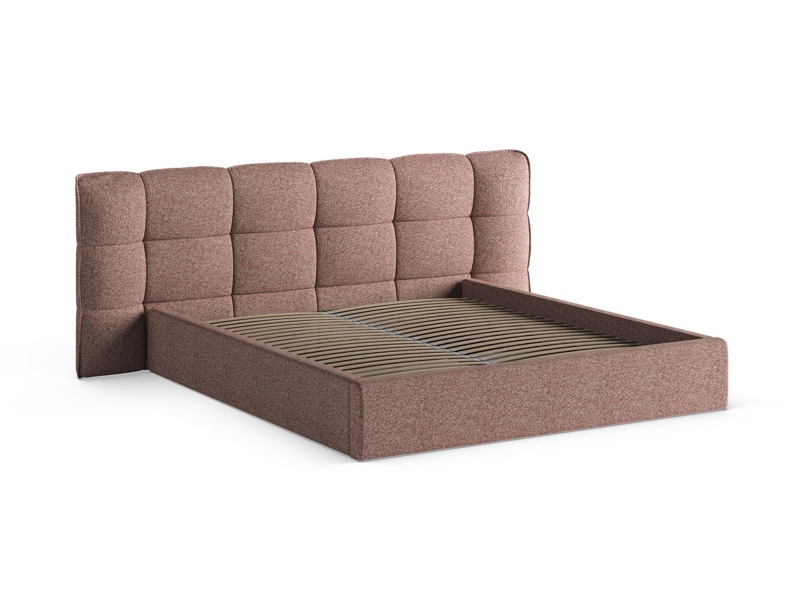 Elegantes Eric Bett mit praktischem Stauraum und stilvollem Kopfteil in Pink Melange-Puente, ideal für moderne Schlafzimmer.