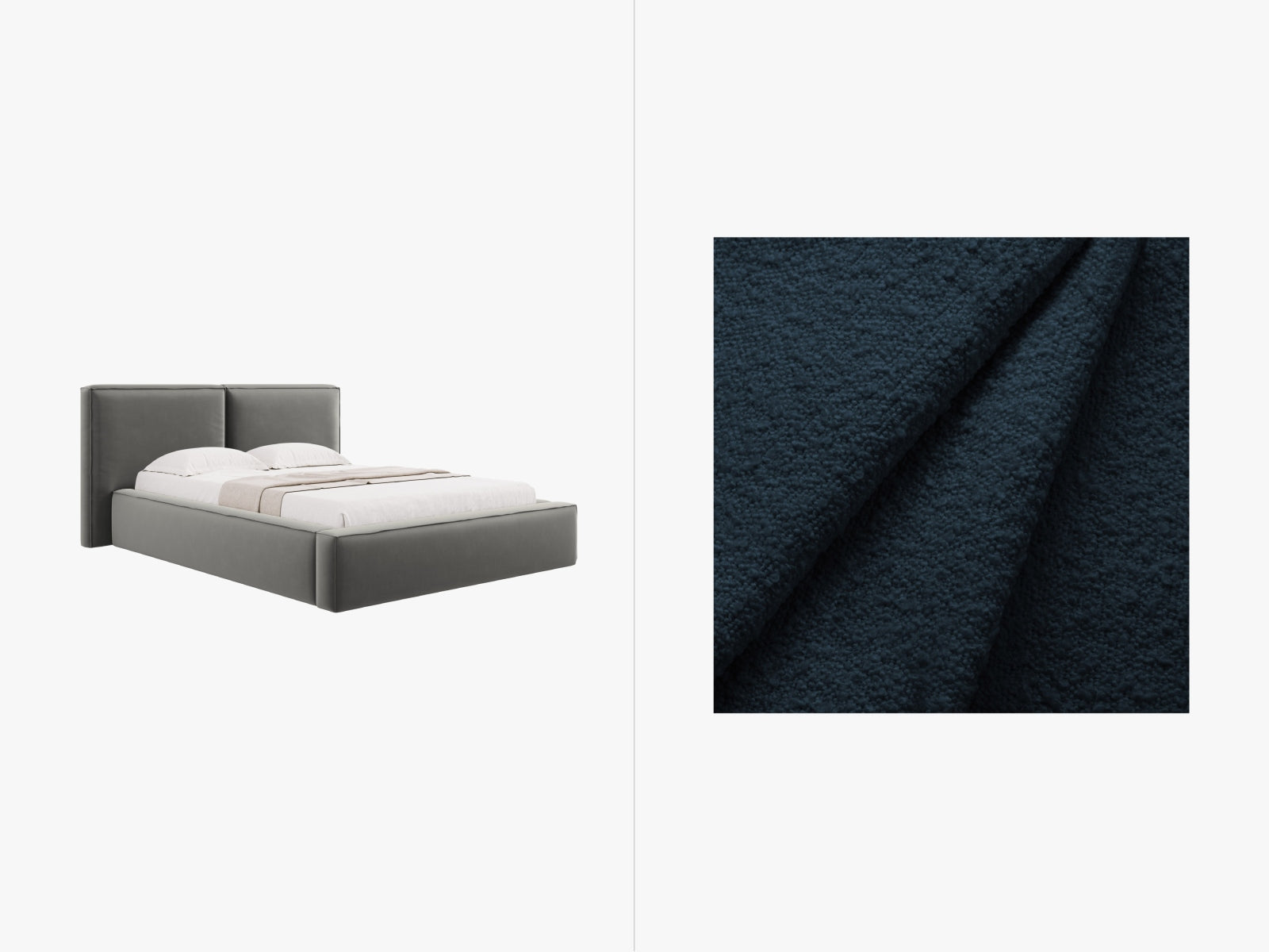 Jodie Boucle Bett mit Stauraum und Headboard 140cm in Dark Blue-Baloo präsentiert im Onlineshop von KAQTU Design AG. Bett ist von Micadoni