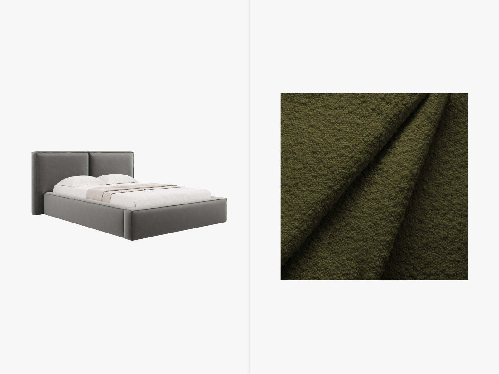 Jodie Boucle Bett mit Stauraum und Headboard 194cm in Dark Olive Green präsentiert im Onlineshop von KAQTU Design AG. Bett ist von Micadoni