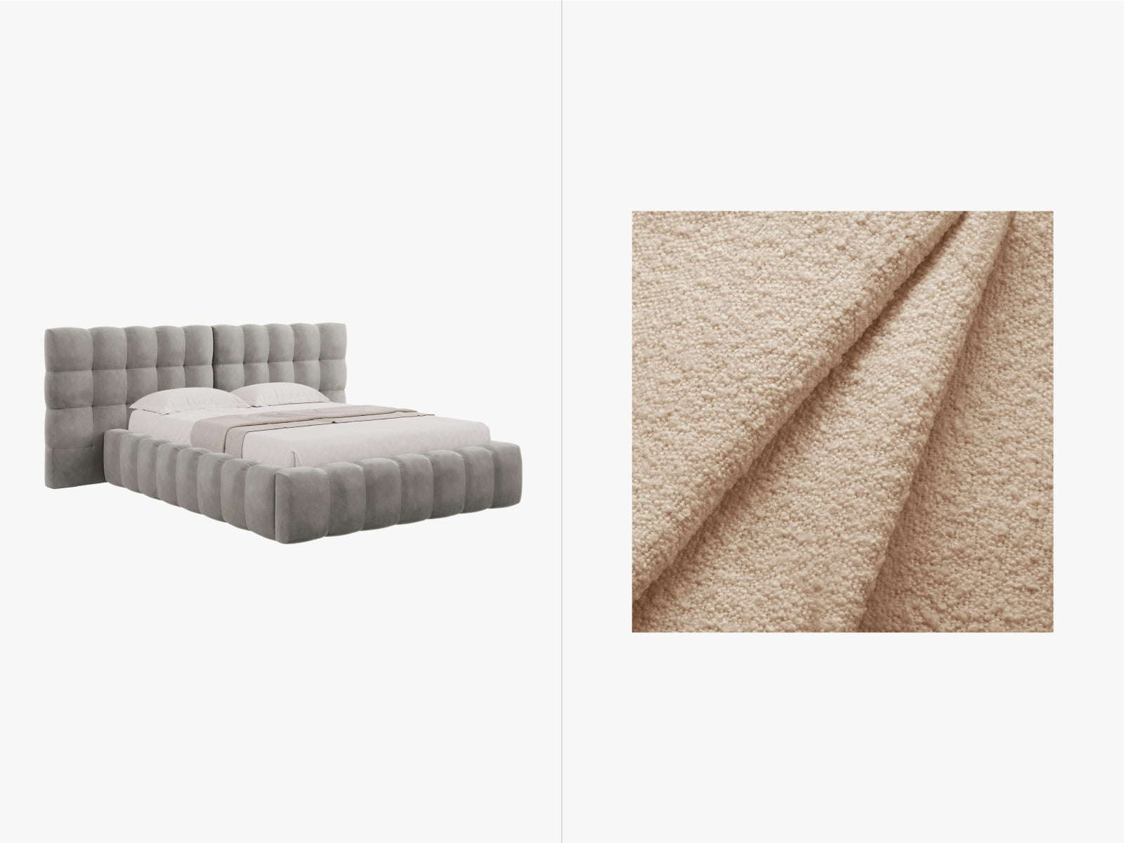 Mamaia Boucle Bett mit Strauaum und doppeltem Headboard 200cm in Beige/Schwarz präsentiert im Onlineshop von KAQTU Design AG. Bett ist von Micadoni