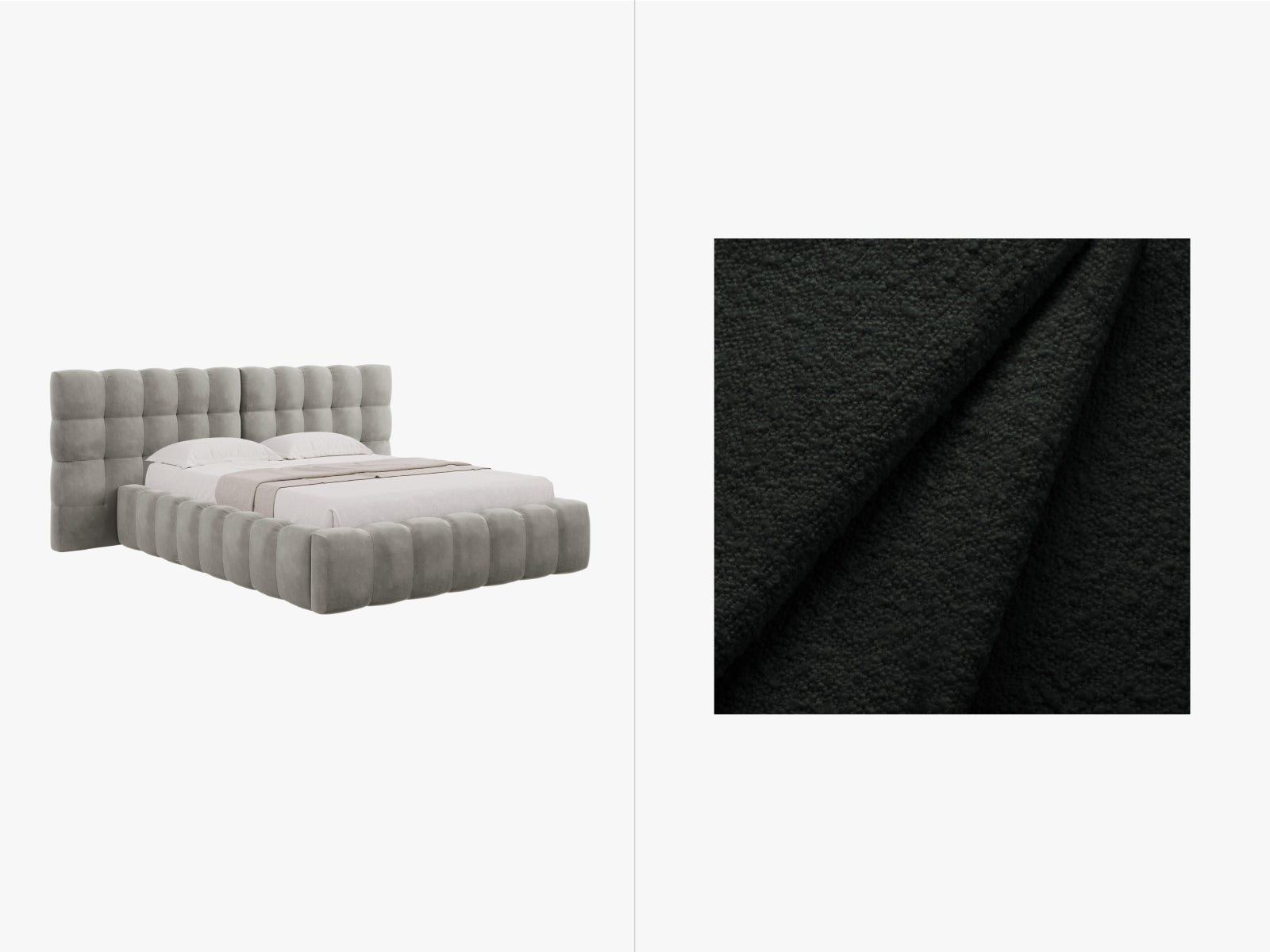 Mamaia Boucle Bett mit Strauaum und doppeltem Headboard 200cm in Black/Schwarz präsentiert im Onlineshop von KAQTU Design AG. Bett ist von Micadoni