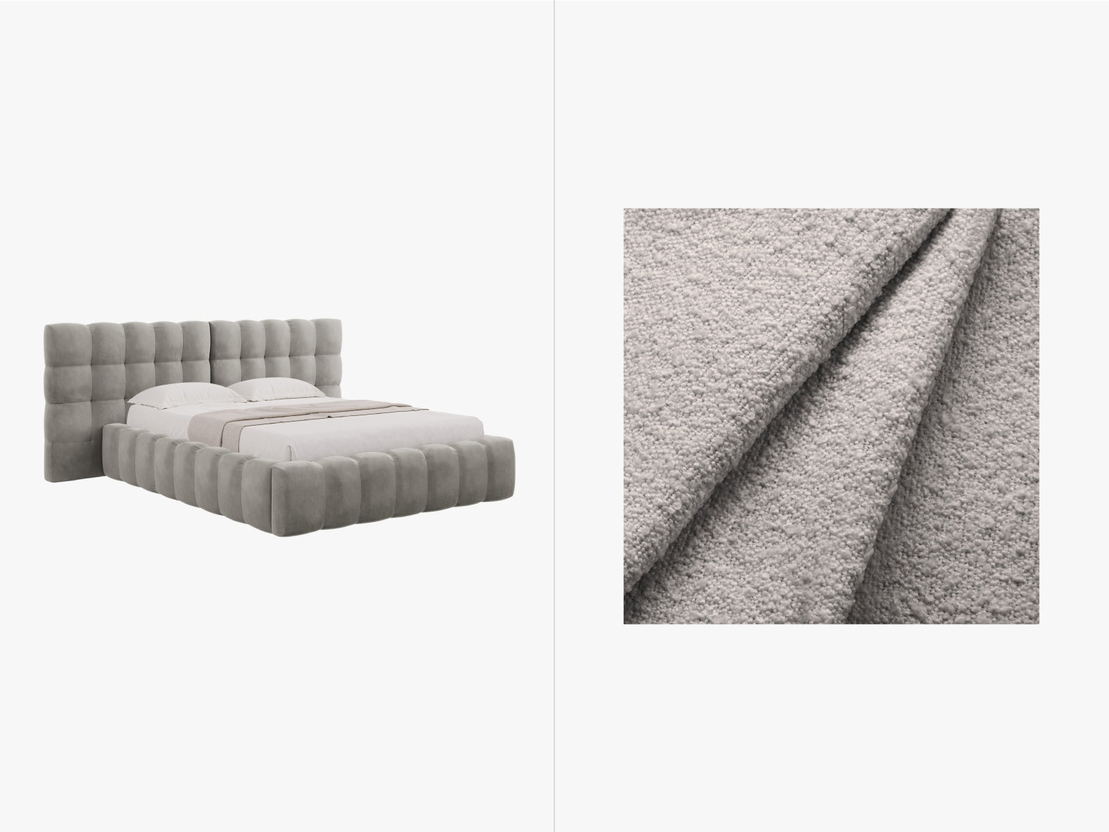Mamaia Boucle Bett mit Strauaum und doppeltem Headboard 200cm in Light Grey/Schwarz präsentiert im Onlineshop von KAQTU Design AG. Bett ist von Micadoni