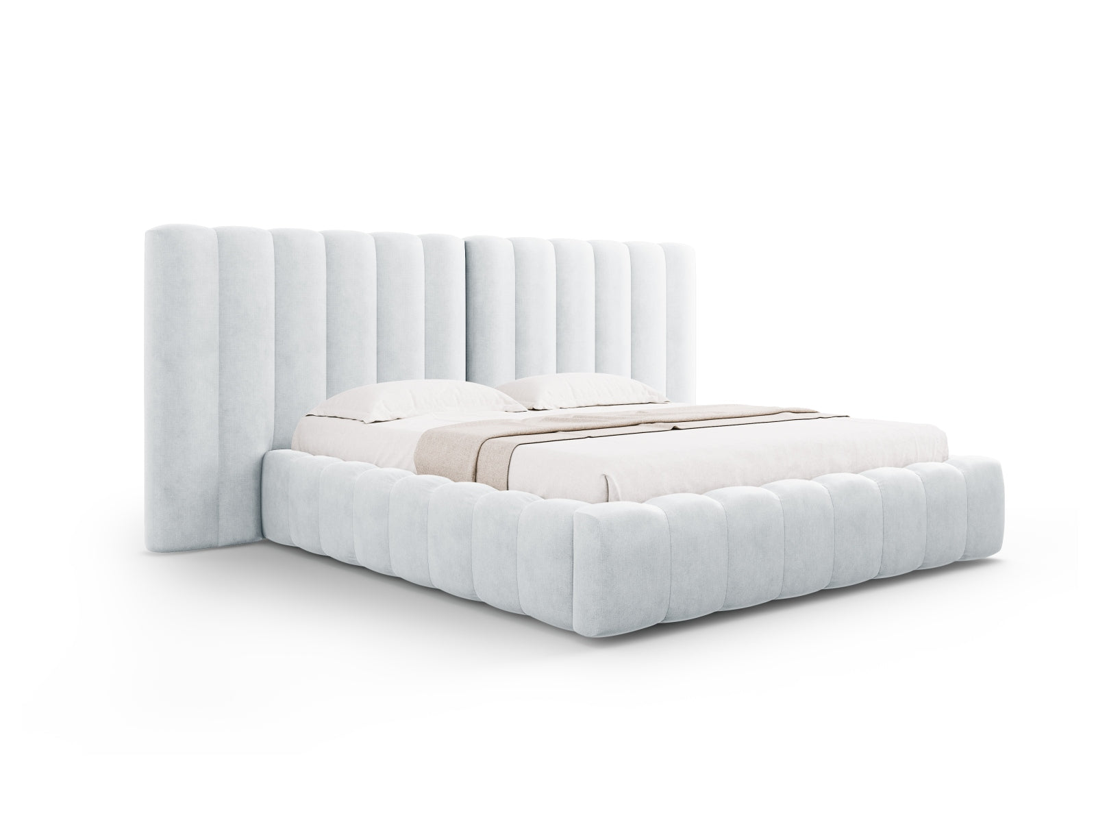 Kelp Bett mit Stauraum und doppeltem Headboard in Light Grey präsentiert im Onlineshop von KAQTU Design AG. Bett ist von Micadoni