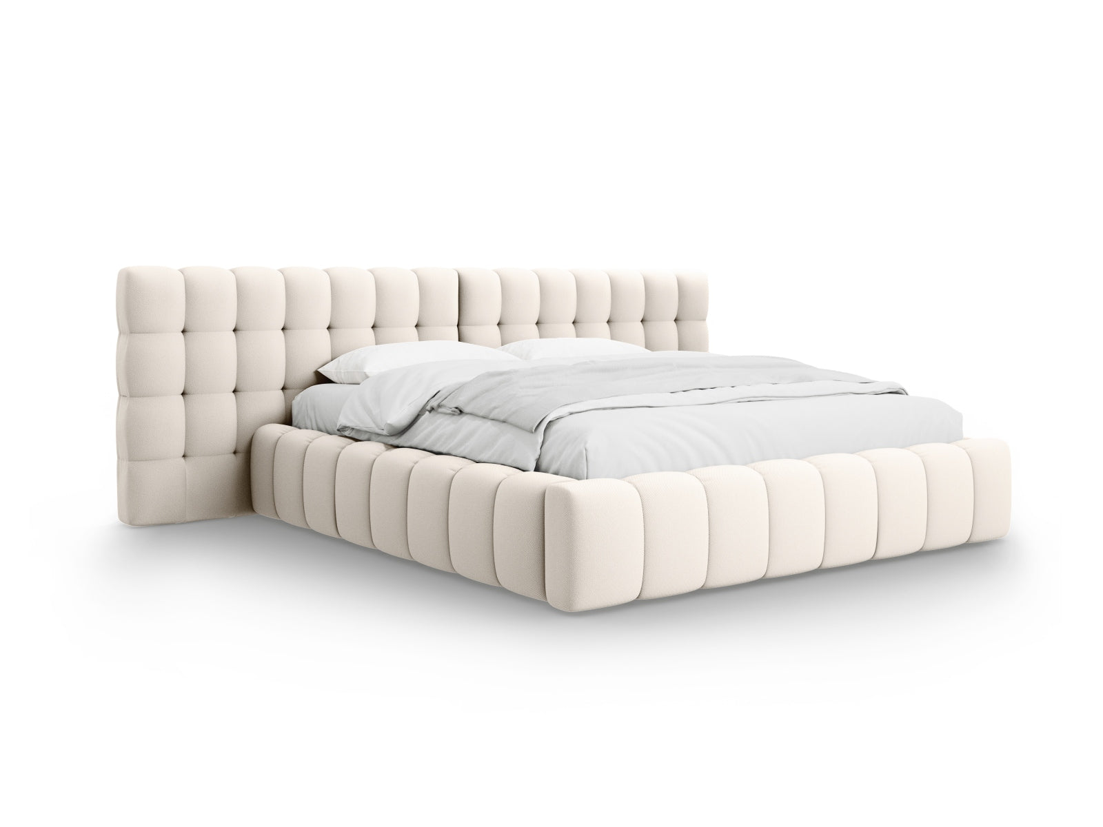 Mamaia Boucle Bett mit Stauraum und doppeltem Headboard 140cm in Light Beige/Schwarz-Neve präsentiert im Onlineshop von KAQTU Design AG. Bett ist von Micadoni