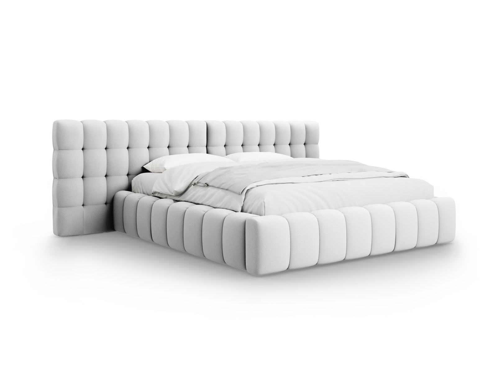 Mamaia Boucle Bett mit Stauraum und doppeltem Headboard 140cm in Light Grey/Schwarz-Neve präsentiert im Onlineshop von KAQTU Design AG. Bett ist von Micadoni