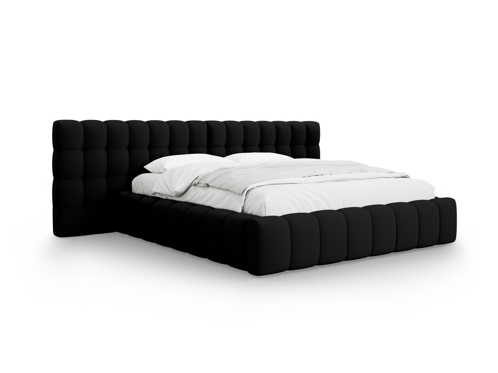 Mamaia Boucle Bett mit Stauraum und doppeltem Headboard 140cm in Black/Schwarz-Neve präsentiert im Onlineshop von KAQTU Design AG. Bett ist von Micadoni