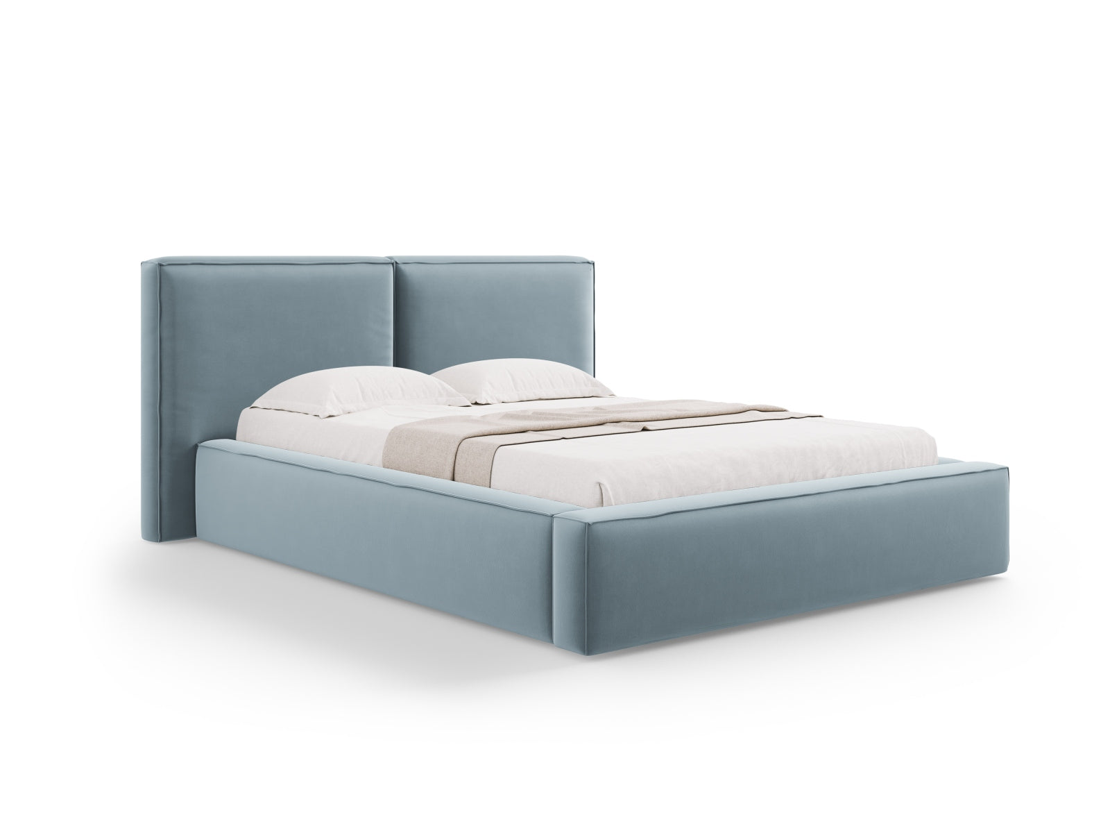 Jodie Velour Bett mit Strauaum und doppeltem Headboard 194cm in Light Blue präsentiert im Onlineshop von KAQTU Design AG. Bett ist von Micadoni