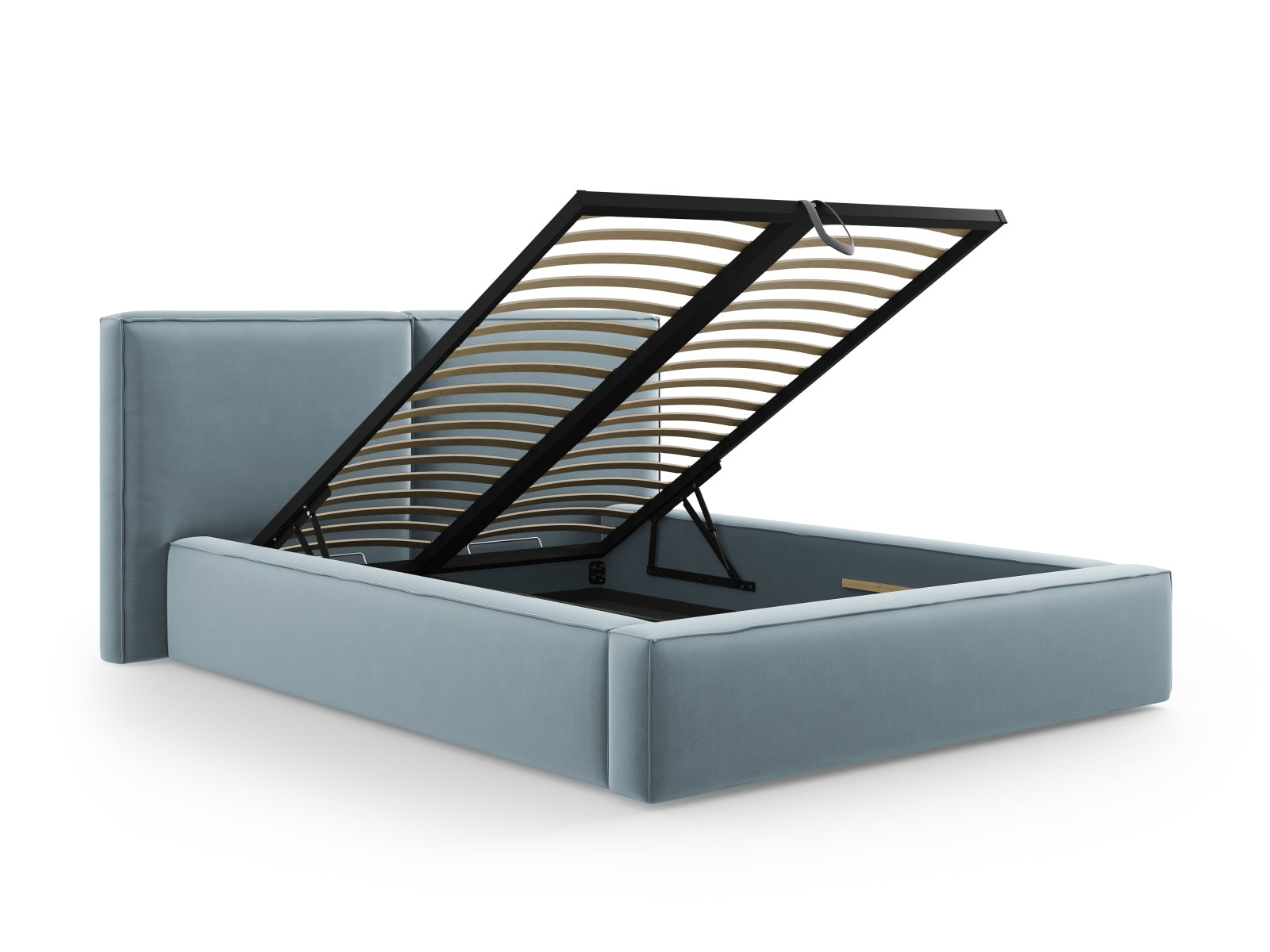 Erleben Sie das Jodie Velour Bett von Micadoni: Elegantes Design, doppeltes Headboard und cleverer Stauraum für ein stilvolles Schlafzimmer.