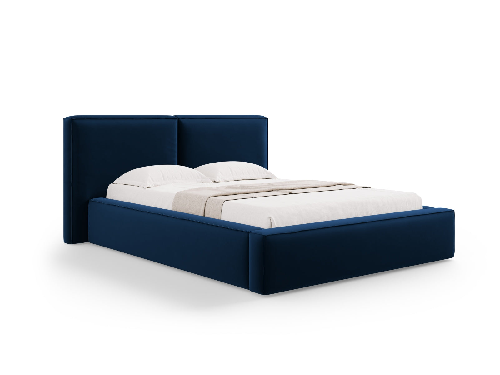 Jodie Velour Bett mit Strauaum und doppeltem Headboard 140cm in Royal Blue-Bluvel präsentiert im Onlineshop von KAQTU Design AG. Bett ist von Micadoni
