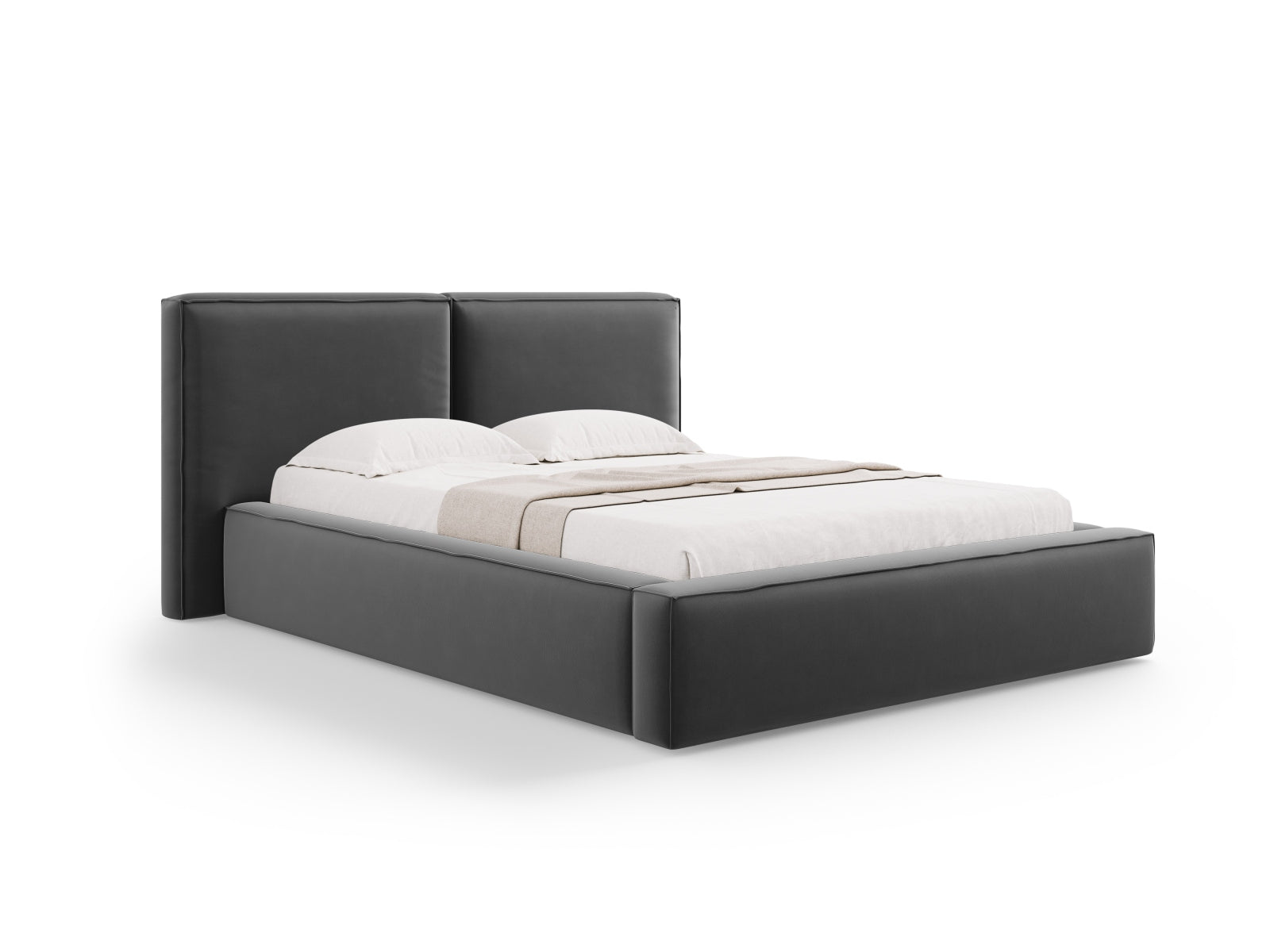 Jodie Velour Bett mit Strauaum und doppeltem Headboard 140cm in Grey-Bluvel präsentiert im Onlineshop von KAQTU Design AG. Bett ist von Micadoni