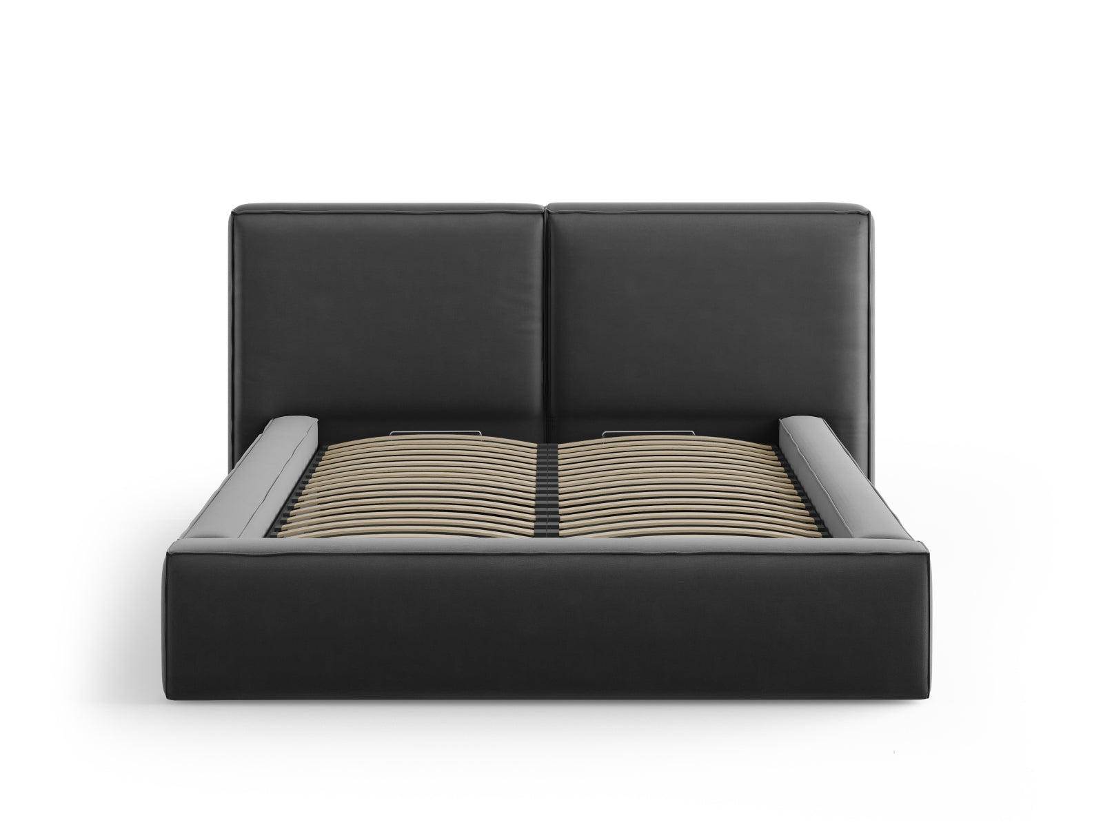 Elegantes Jodie Velour Bett in Grey-Bluvel, bietet großzügigen Stauraum und ein komfortables, doppeltes Kopfteil für stilvolles Wohnen.