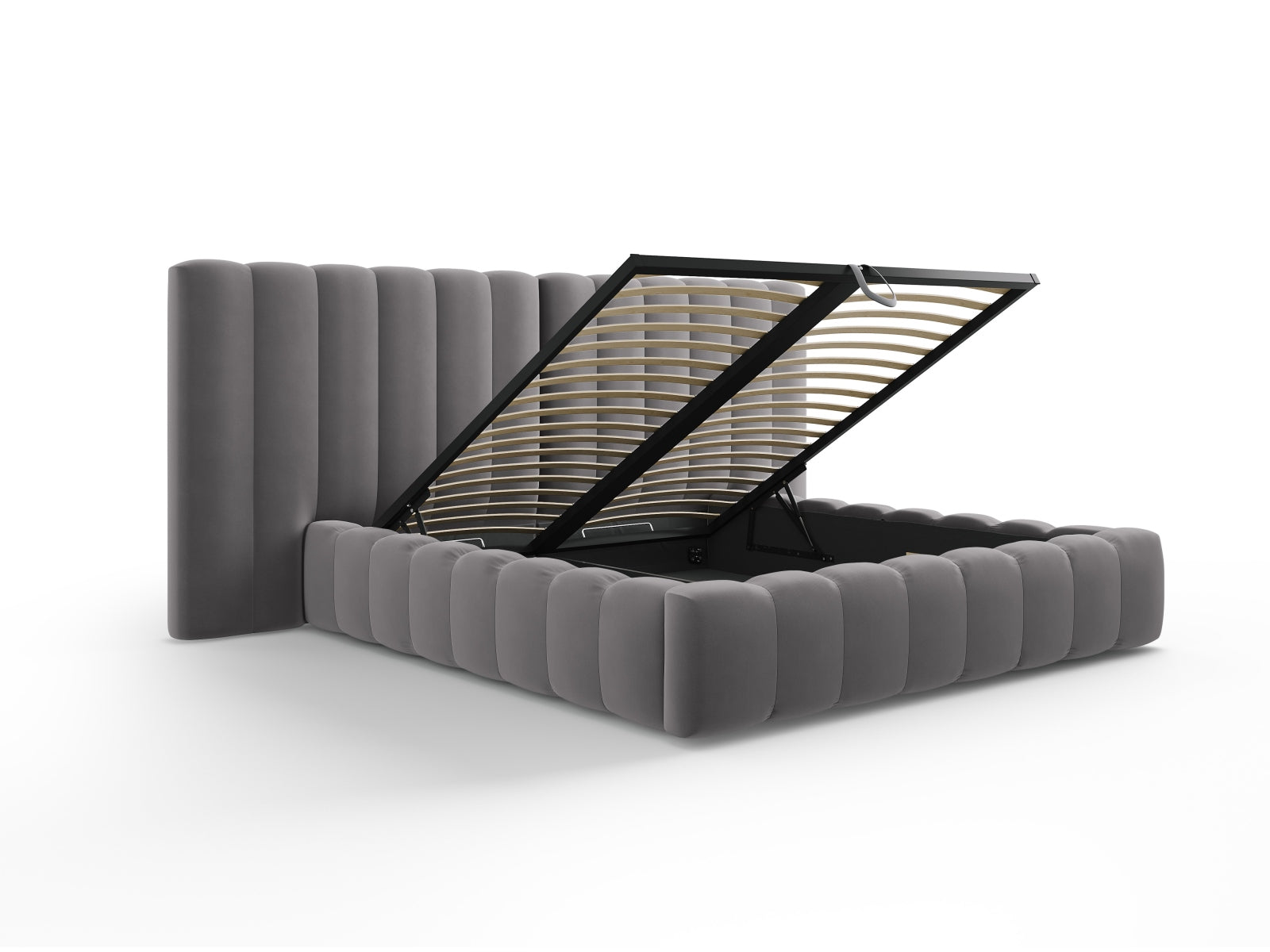 Entdecken Sie das stilvolle Kelp Velour Bett von Micadoni – mit praktischem Stauraum und luxuriösem Doppelkopfteil für erholsame Nächte.