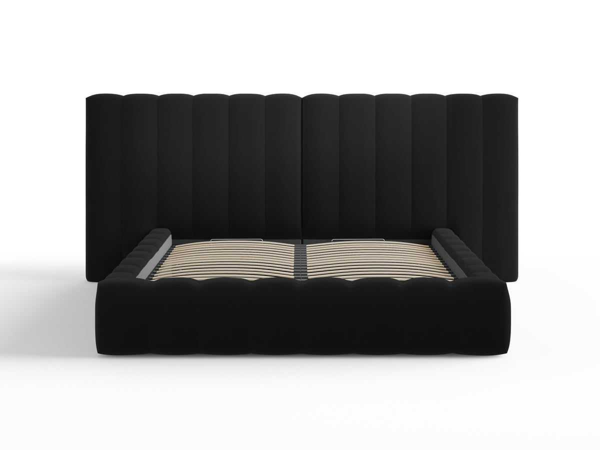 Kelp Bett mit Stauraum und doppeltem Headboard 140cm in Black-Bluvel präsentiert im Onlineshop von KAQTU Design AG. Bett ist von Micadoni