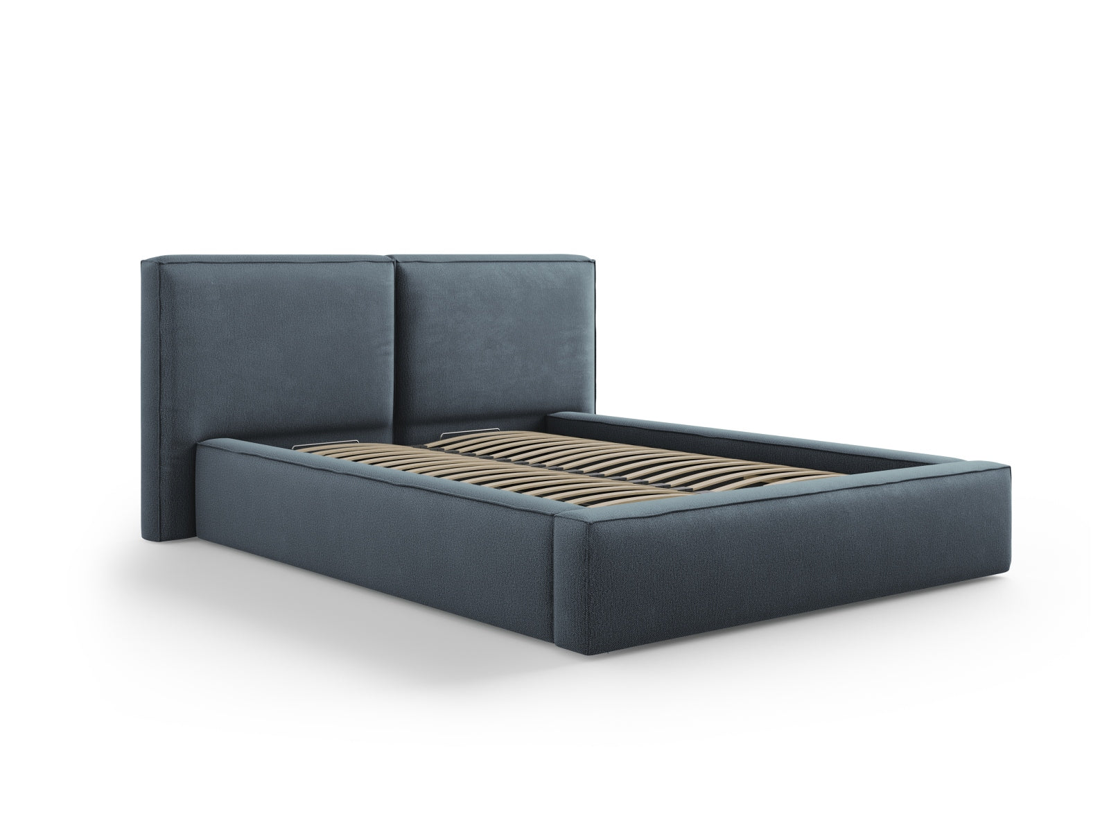 Jodie Bett mit Stauraumfunktion mit doppeltem Headboard 140cm in Blue-Megan präsentiert im Onlineshop von KAQTU Design AG. Bett ist von Micadoni