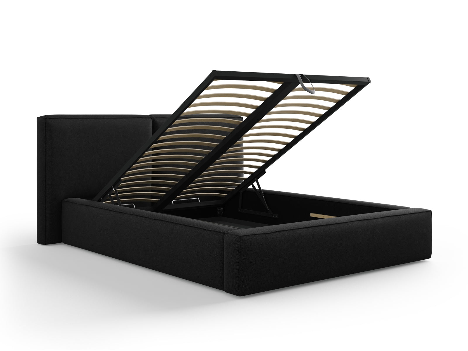 Erleben Sie das Jodie Bett von Micadoni: Elegantes Design mit doppeltem Headboard und praktischer Stauraumfunktion für ein aufgeräumtes Schlafzimmer.