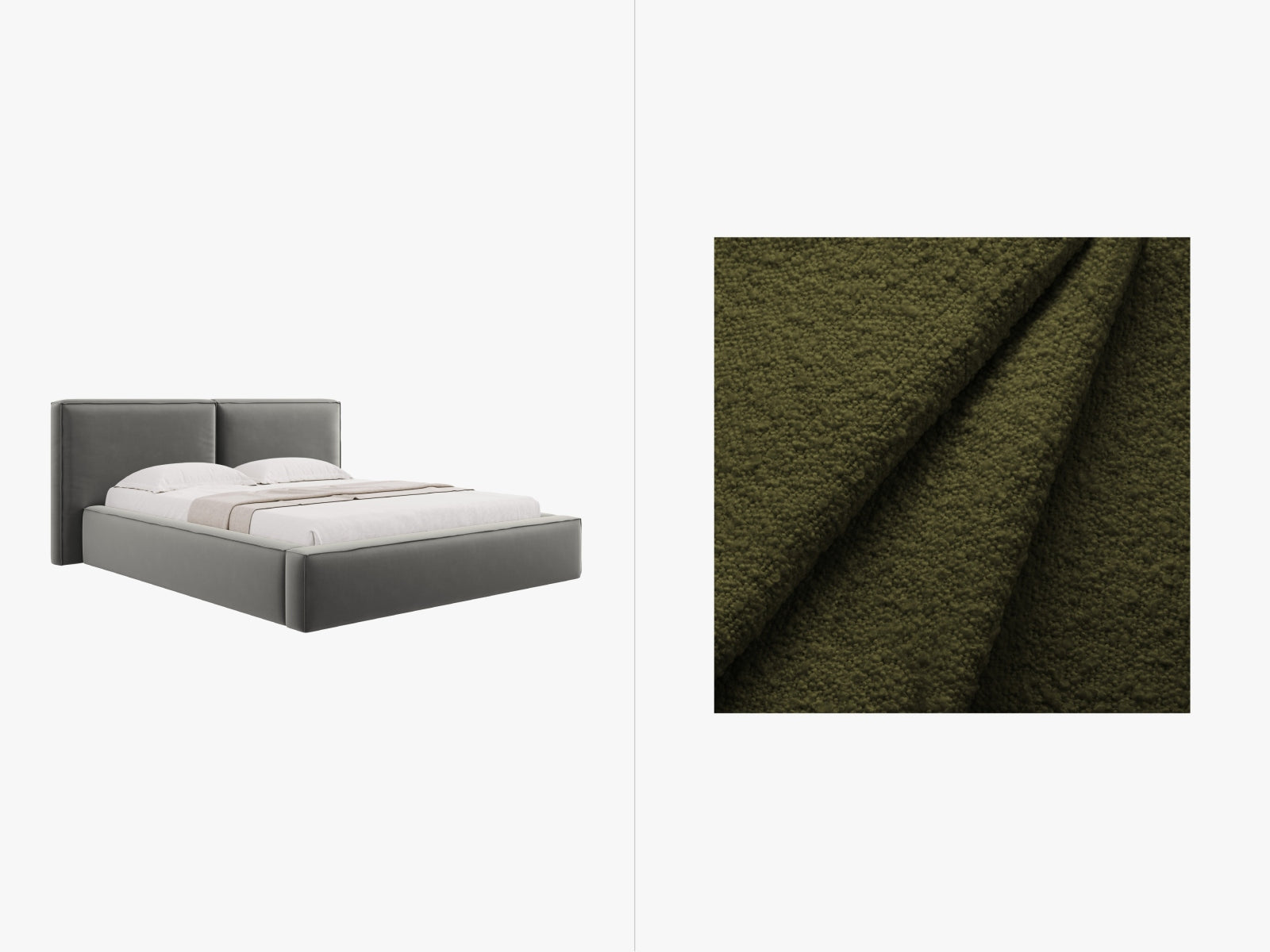 Jodie Boucle Bett mit Stauraum und Headboard 214cm in Dark Olive Green präsentiert im Onlineshop von KAQTU Design AG. Bett ist von Micadoni