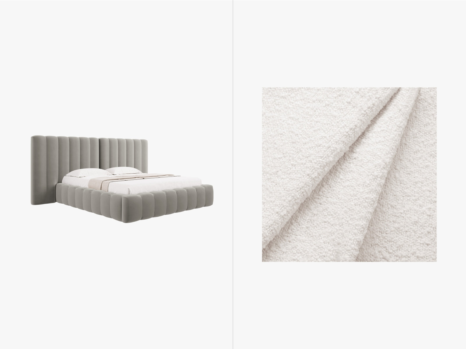 Kelp Boucle Bett mit Stauraum und doppeltem Headboard in White präsentiert im Onlineshop von KAQTU Design AG. Bett ist von Micadoni