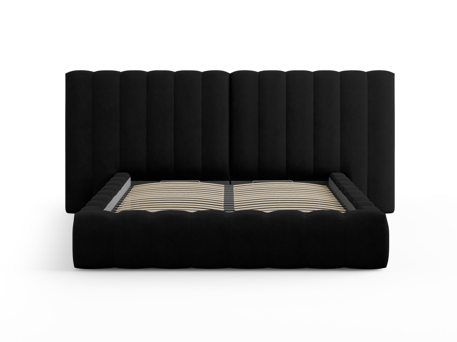 Entdecken Sie das Kelp Bett von Micadoni: stilvolles Design, praktischer Stauraum und ein elegantes doppeltes Headboard für erholsamen Schlaf.