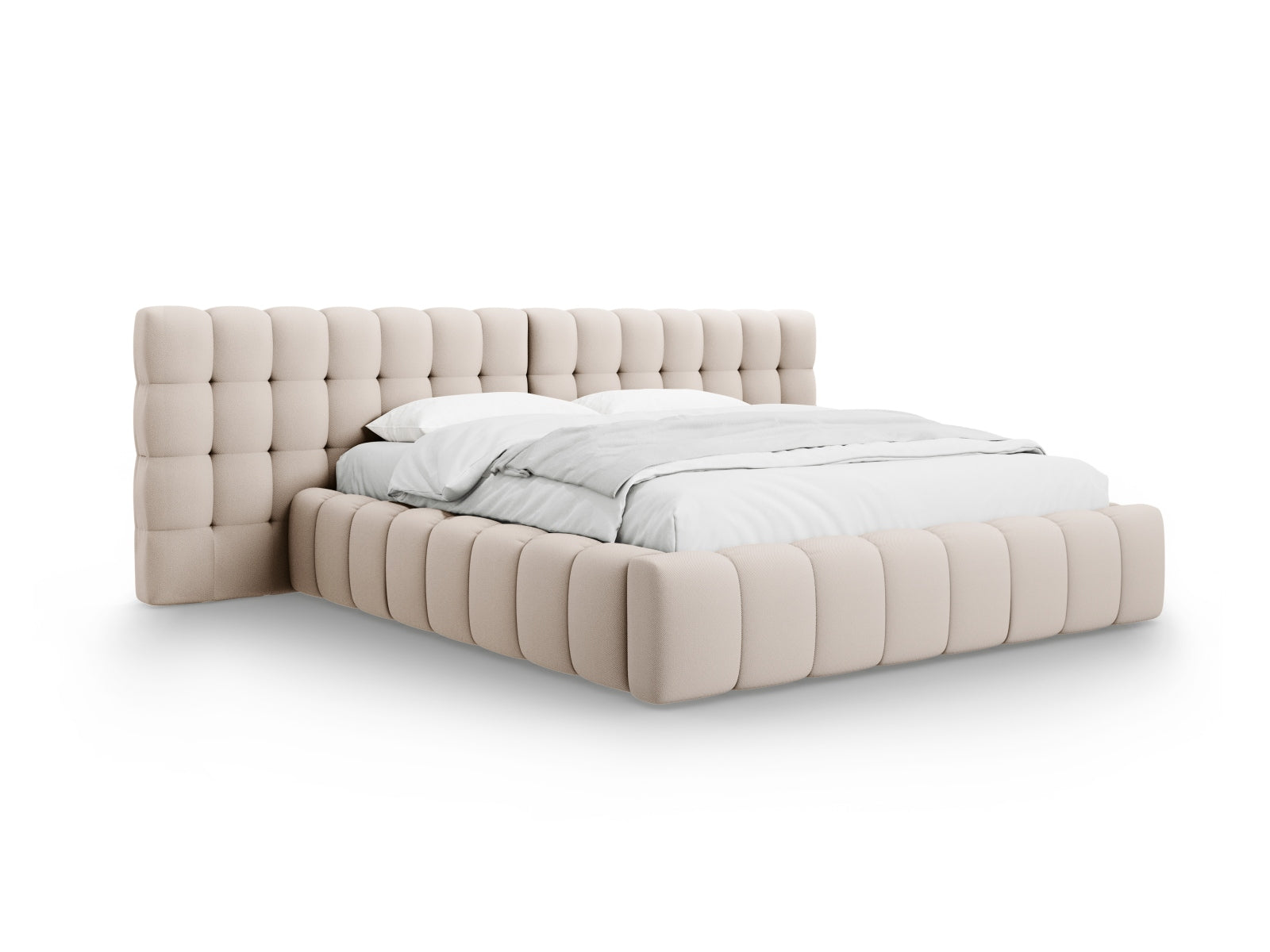 Mamaia Boucle Bett mit Stauraum und doppeltem Headboard 160cm in Beige/Schwarz-Neve präsentiert im Onlineshop von KAQTU Design AG. Bett ist von Micadoni