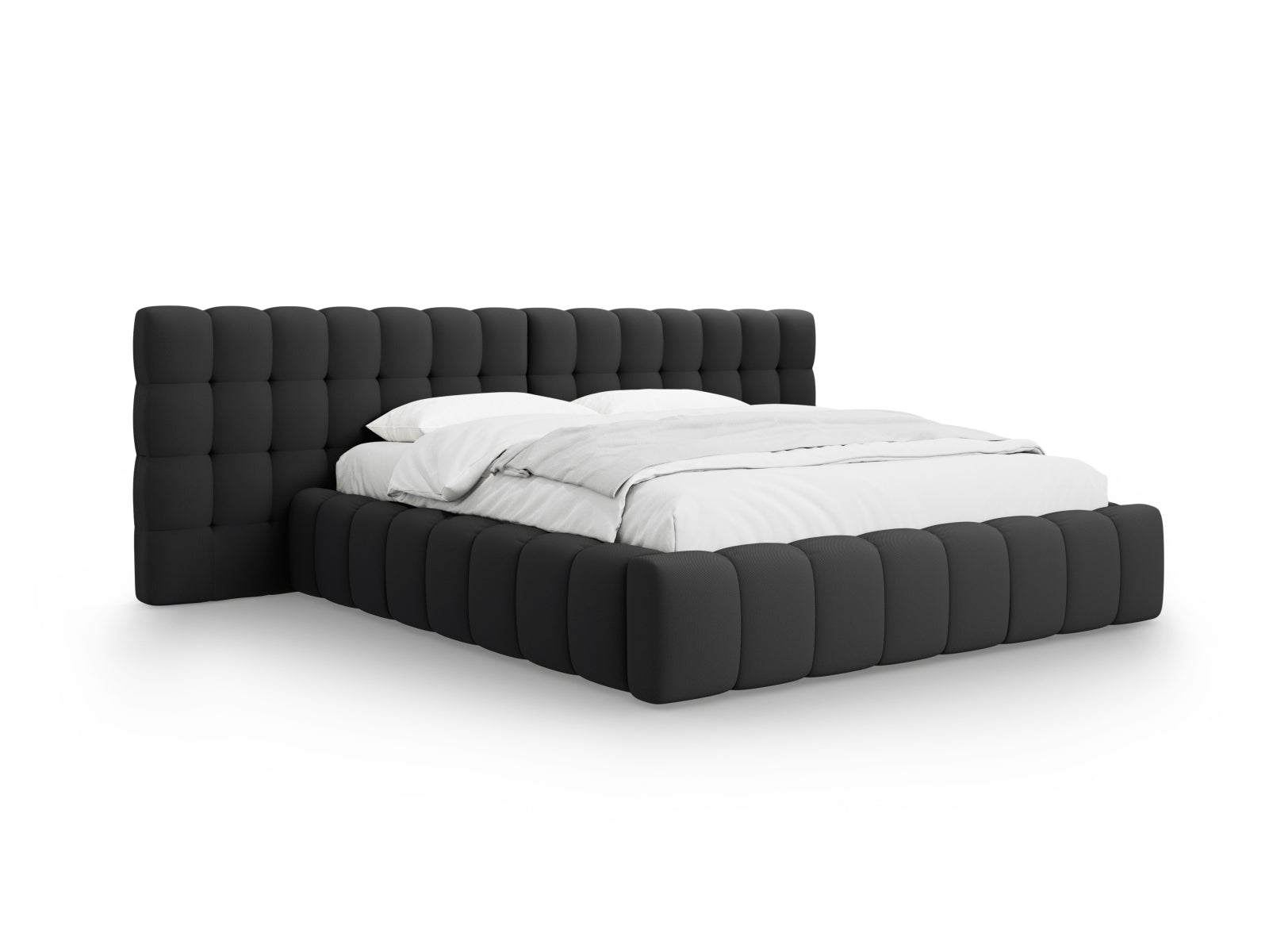 Mamaia Boucle Bett mit Stauraum und doppeltem Headboard 160cm in Dark Grey/Schwarz-Neve präsentiert im Onlineshop von KAQTU Design AG. Bett ist von Micadoni